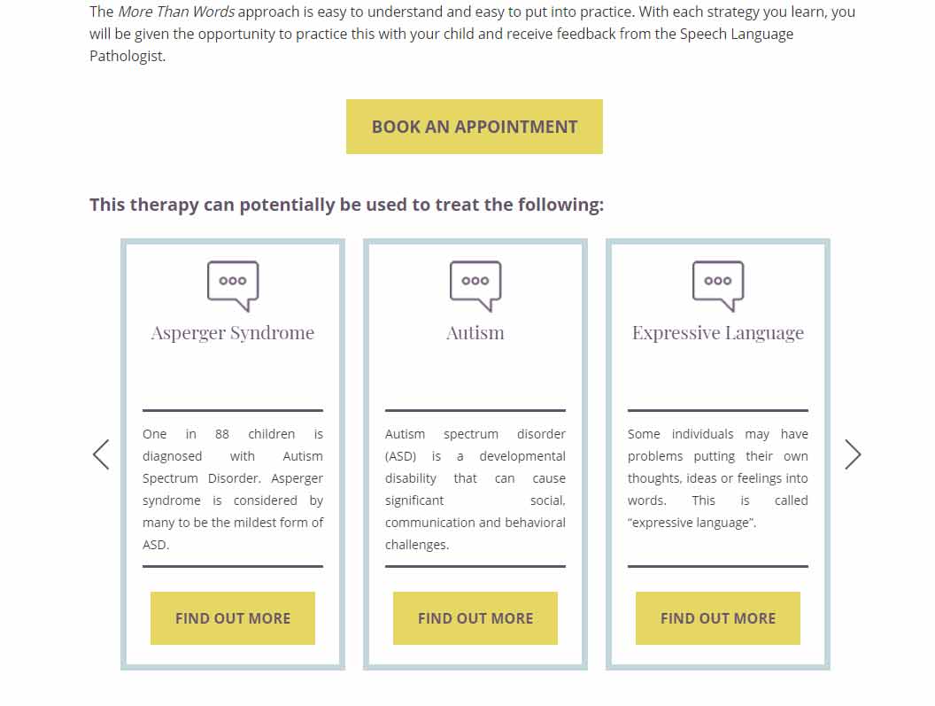 Screen from S.L. Hunter Speechworks website showing cross-links