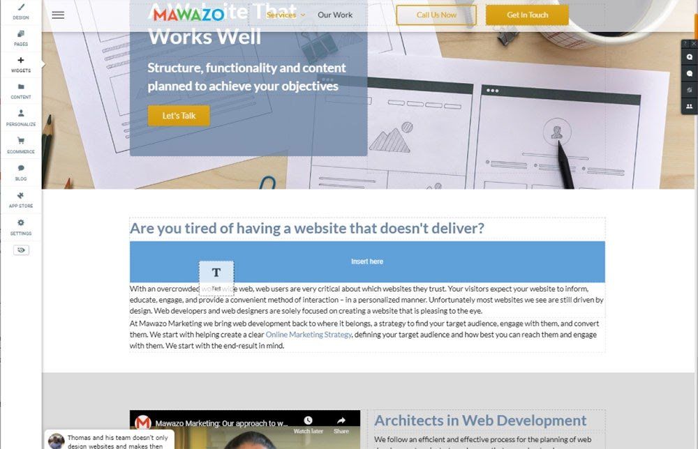 Duda Website Builder with drag-and-drop functionality as shown by MAWAZO Marketing