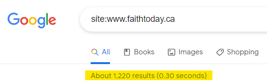 A google search for the website www.faithtoday.ca