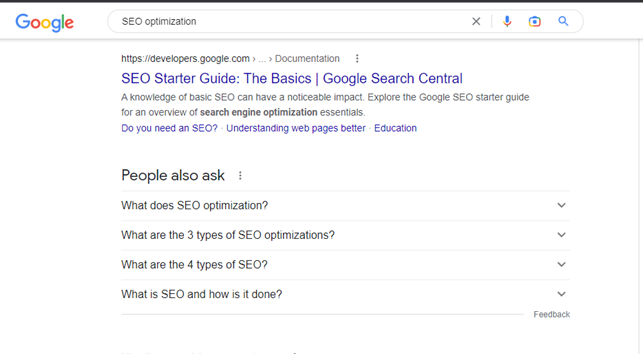 a google search for seo optimization