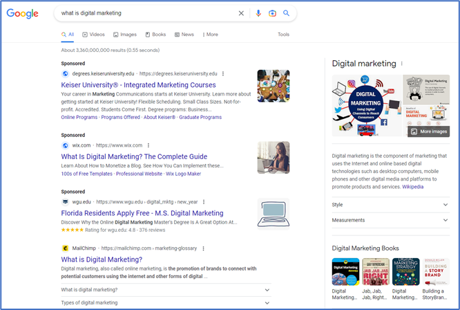 a google search for what is digital marketing