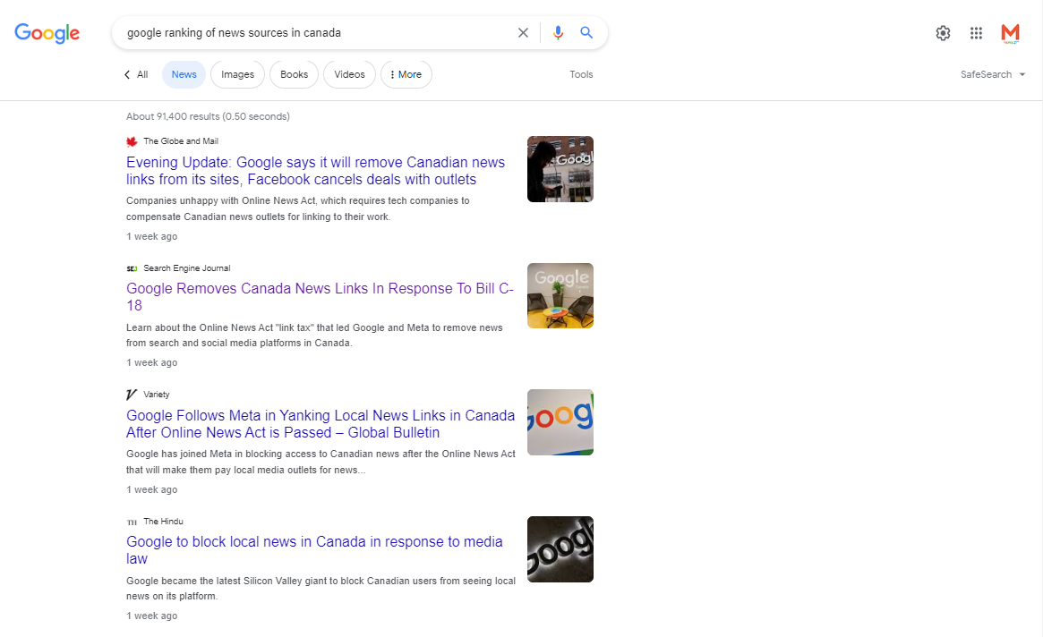 News headlines and subtexts on Google