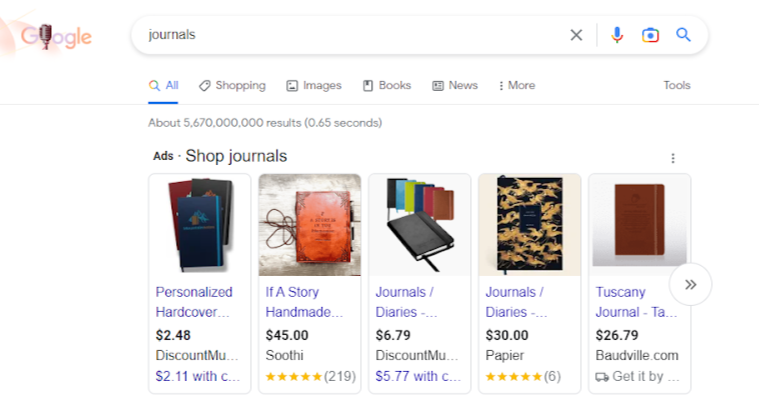 a google search for journals shows several different types of journals
