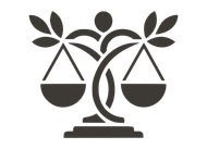 Scales of justice icon with leafy accents; Melissa C. Brown's signature.