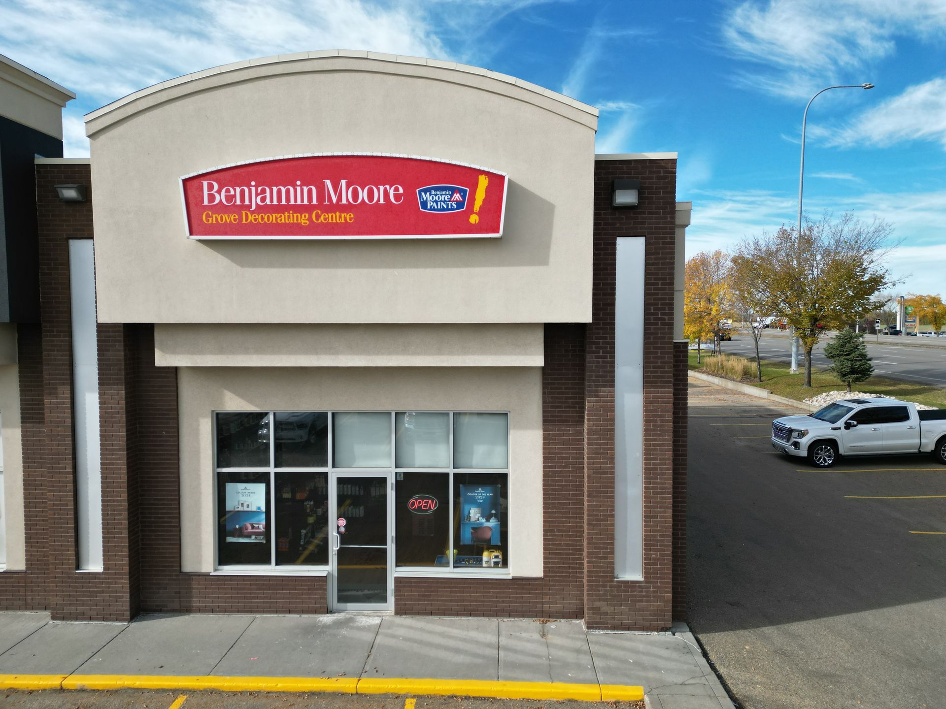 An aerial view of a benjamin moore paint store