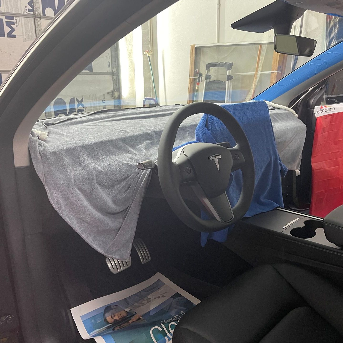 The interior of a tesla model y is shown