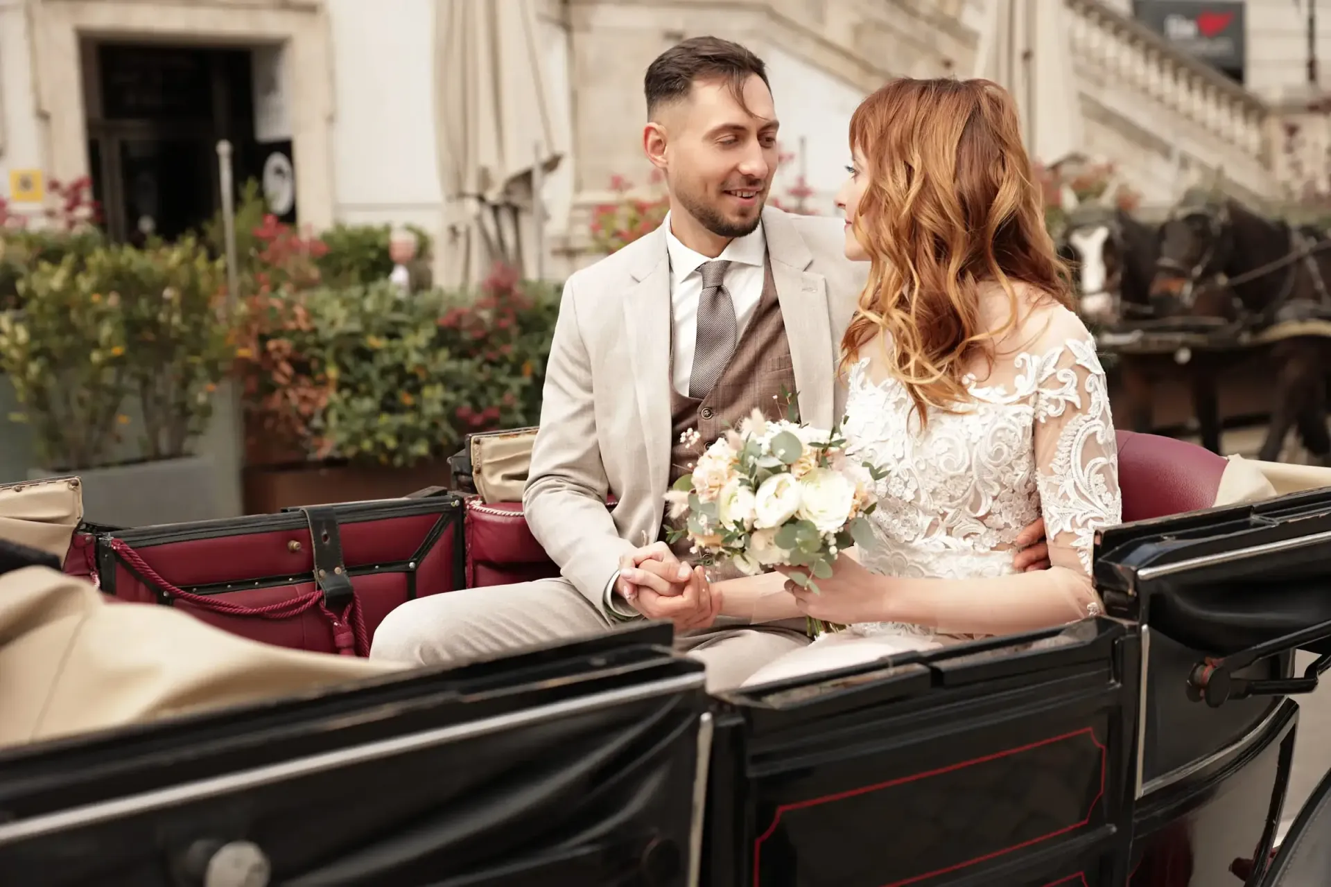 Fiakerfahrt Brautpaar-Shooting Hochzeitsreportage in Wien