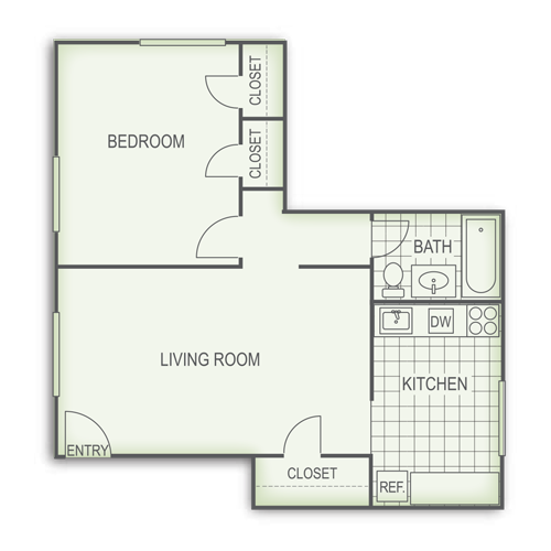 A floor plan of a bedroom , living room , and bathroom.
