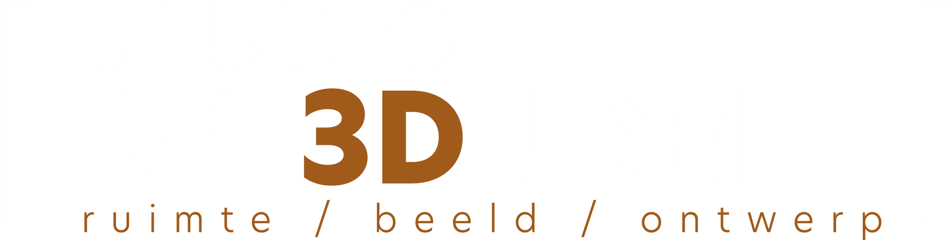 Het logo van Studio DRI3DUBBEL bestaat uit zwarte en bruine tekst op een witte achtergrond, met een haakje aan de linkerkant.