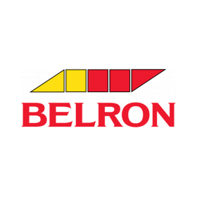 A red and yellow logo for belron on a white background