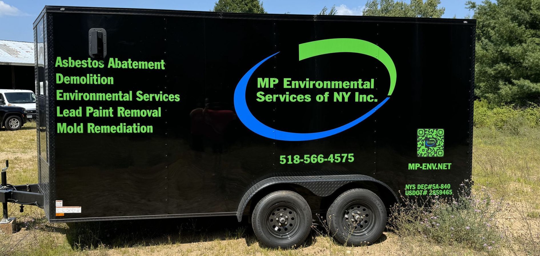 MP Environmental's trailer is used to transport equipment for services on-site.