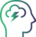 A head with a cloud and a lightning bolt in it.