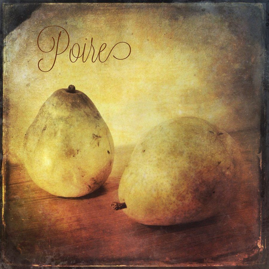 A picture of two pears with the word poire on it