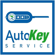 Logo per il servizio AutoKey, con un portachiavi blu e la scritta "AutoKey" verde su sfondo bianco e blu.