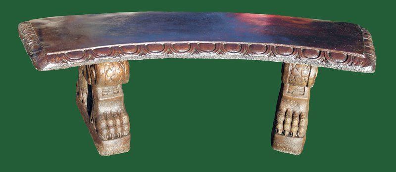 stone garden statue curved patterened bench top