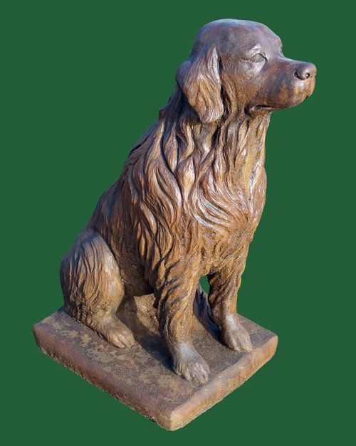 golden retriever dog stone garden statue