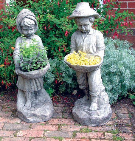 stone garden statue swain girl and swain boy