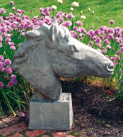 stone garden statue equine bust