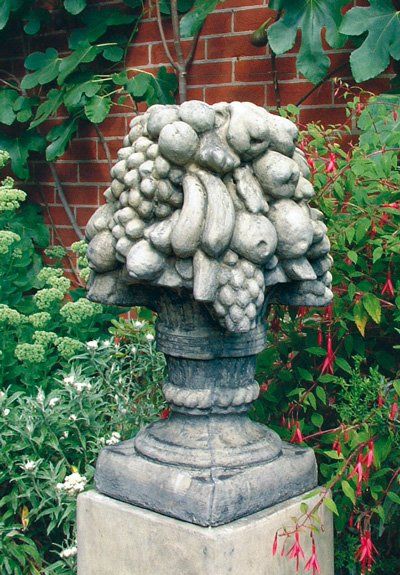 stone garden statue basket of fruit finial