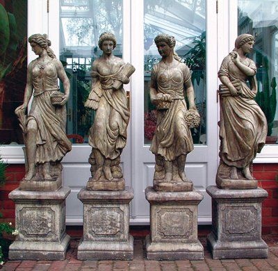 stone garden statue sprig maiden summer maiden autumn maiden winter maiden roman plinth