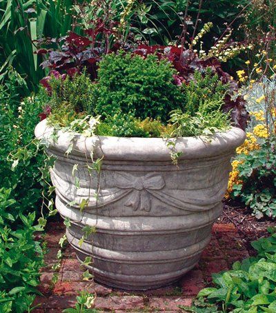 stone garden statue large draped vase