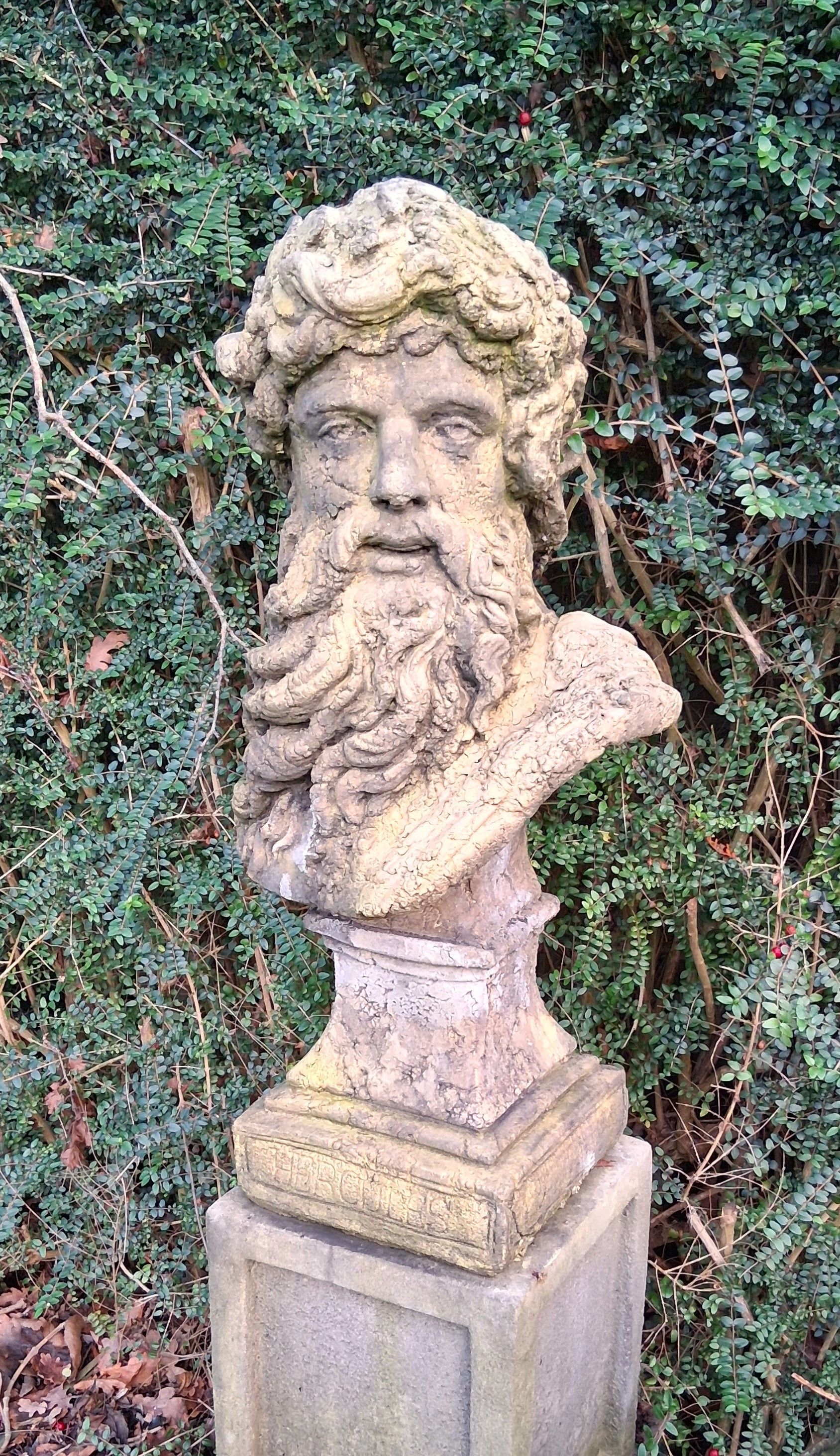 hercules neptune triton greek grecian roman god bust stone garden statue