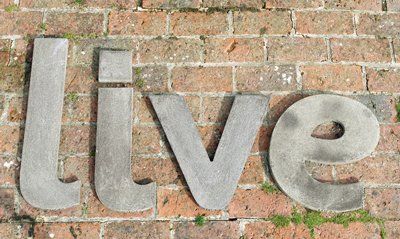 stone garden statue letters live l i v e