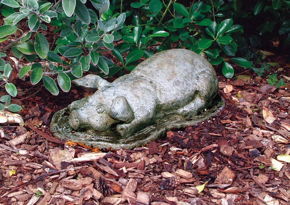 playful pig stone garden statue