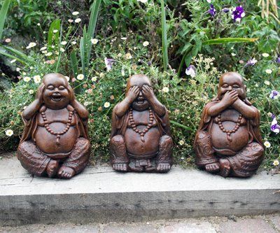 stone garden statue three wise buddhas
