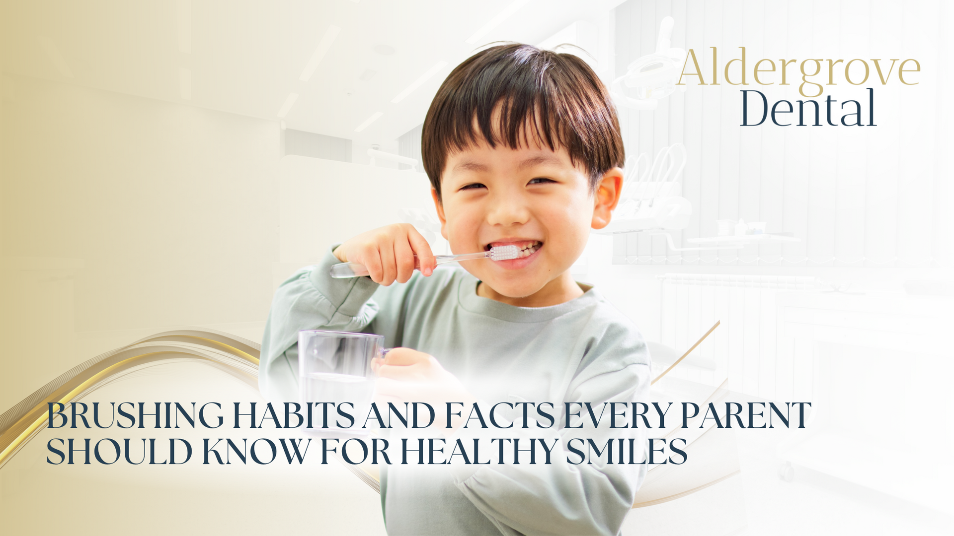 A young boy is brushing his teeth with a glass of water.