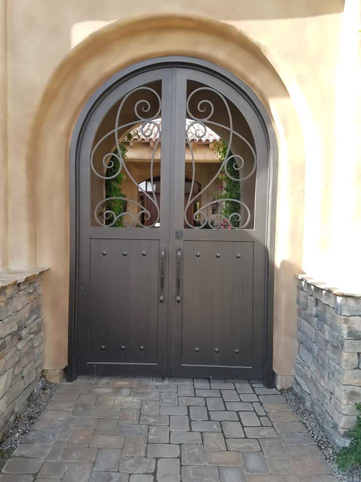 Cedar & wrought iron gate