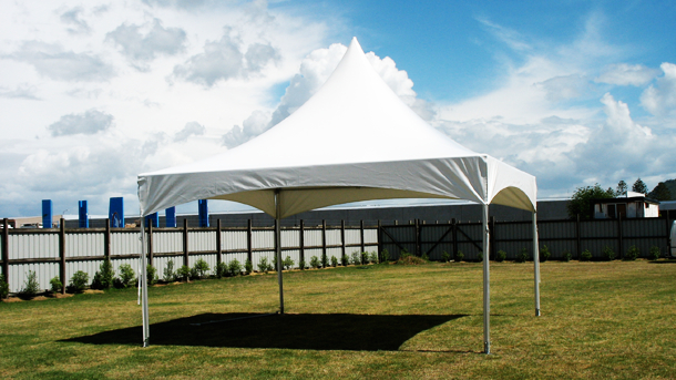 A white tent is sitting in the middle of a grassy field.