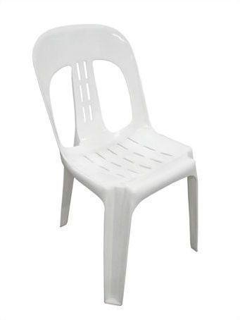 A white plastic chair on a white background.