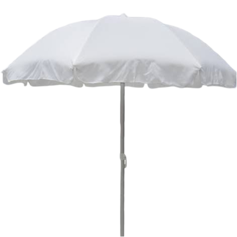 A white umbrella is sitting on a white surface.