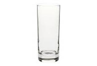 A tall clear glass on a white background.