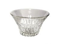 A clear glass bowl on a white background.