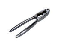 A close up of a nutcracker on a white background.