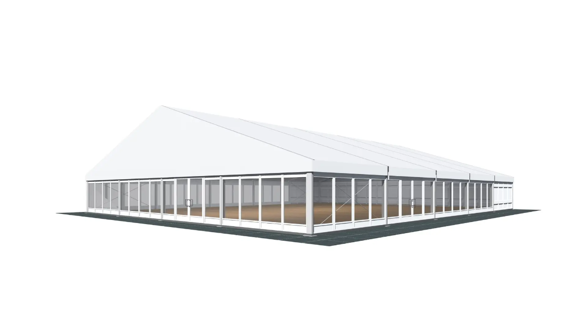 A 3d rendering of a large white tent on a white background.