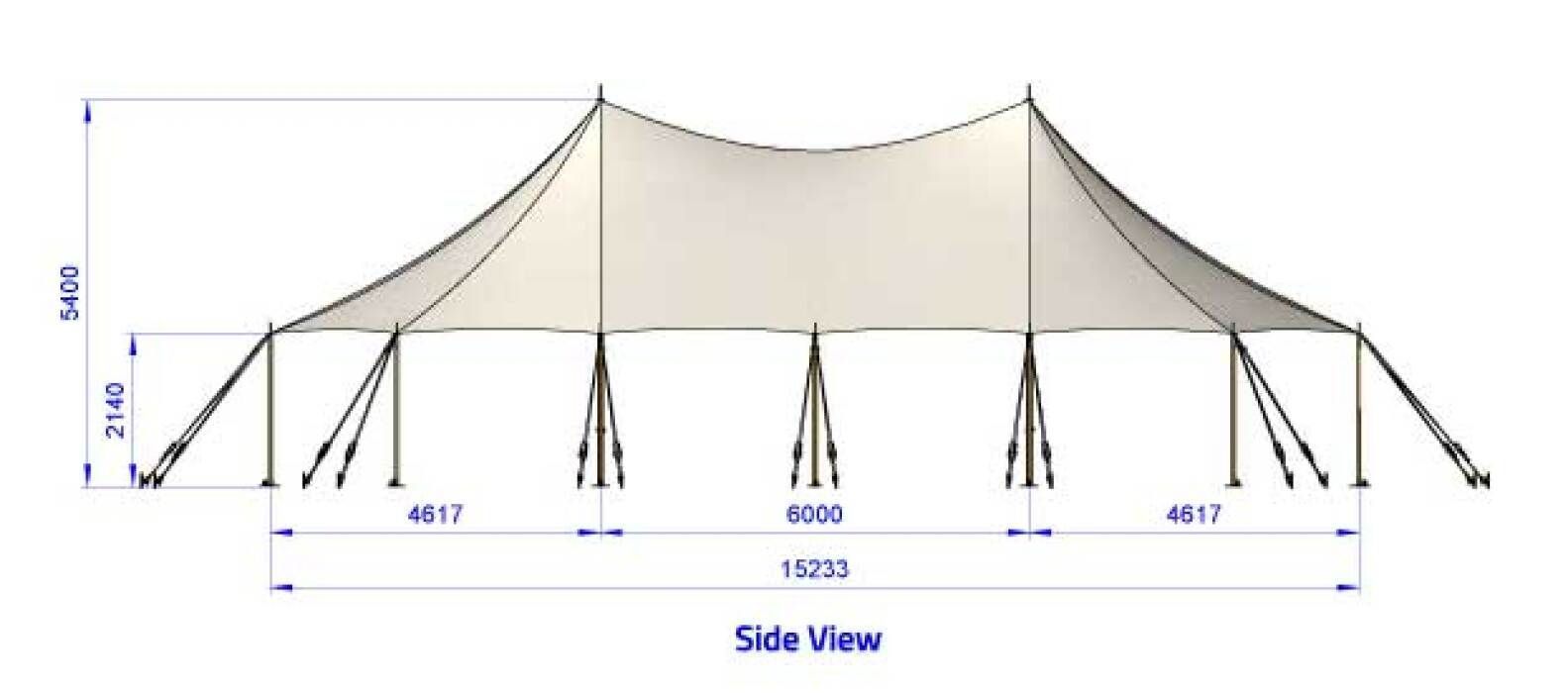 A side view of a tent with measurements on it