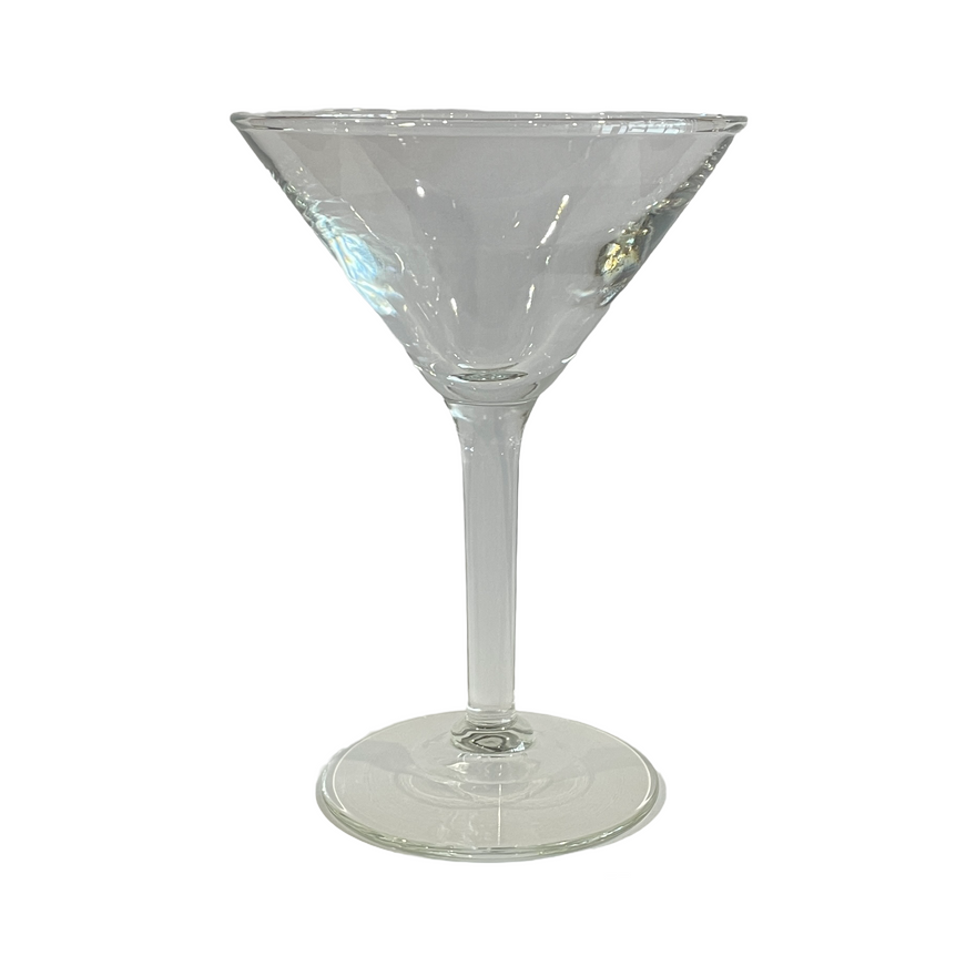 An empty martini glass on a white background