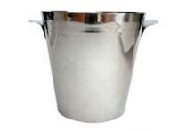 A stainless steel bucket with two handles on a white background.