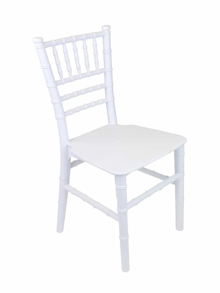 A white chair with a white seat and back on a white background.