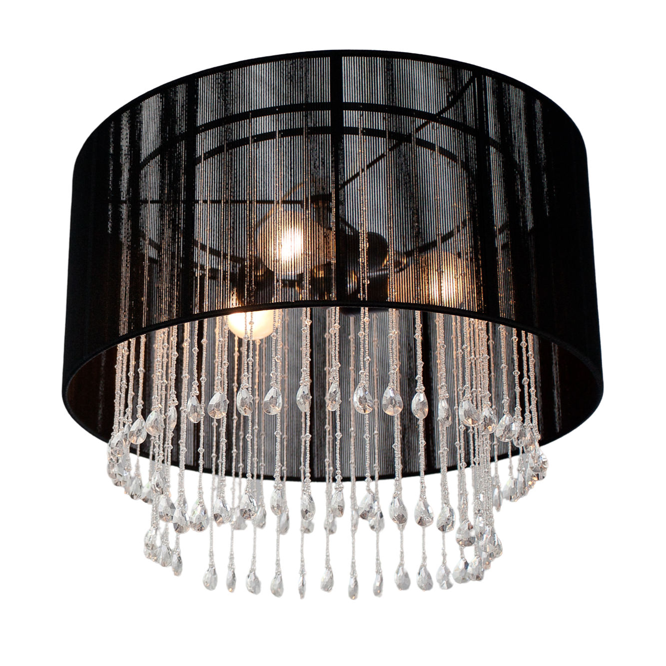A black chandelier with crystals hanging from it