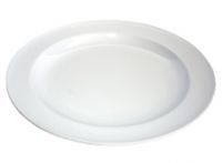 A white plate with a rim on a white background.