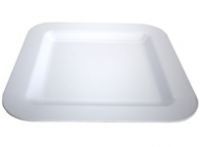 A white square plate on a white background.