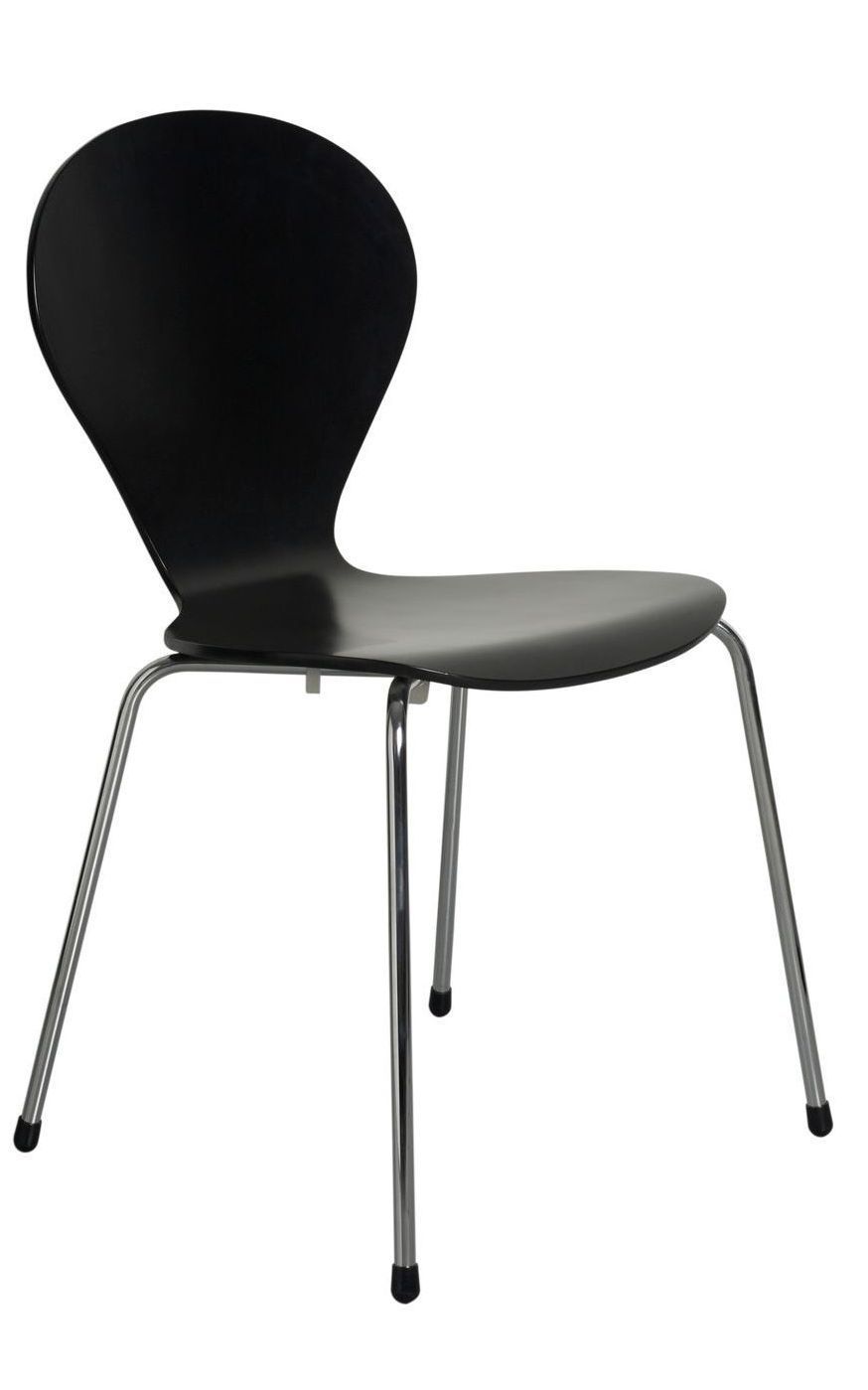 A black chair with chrome legs on a white background.