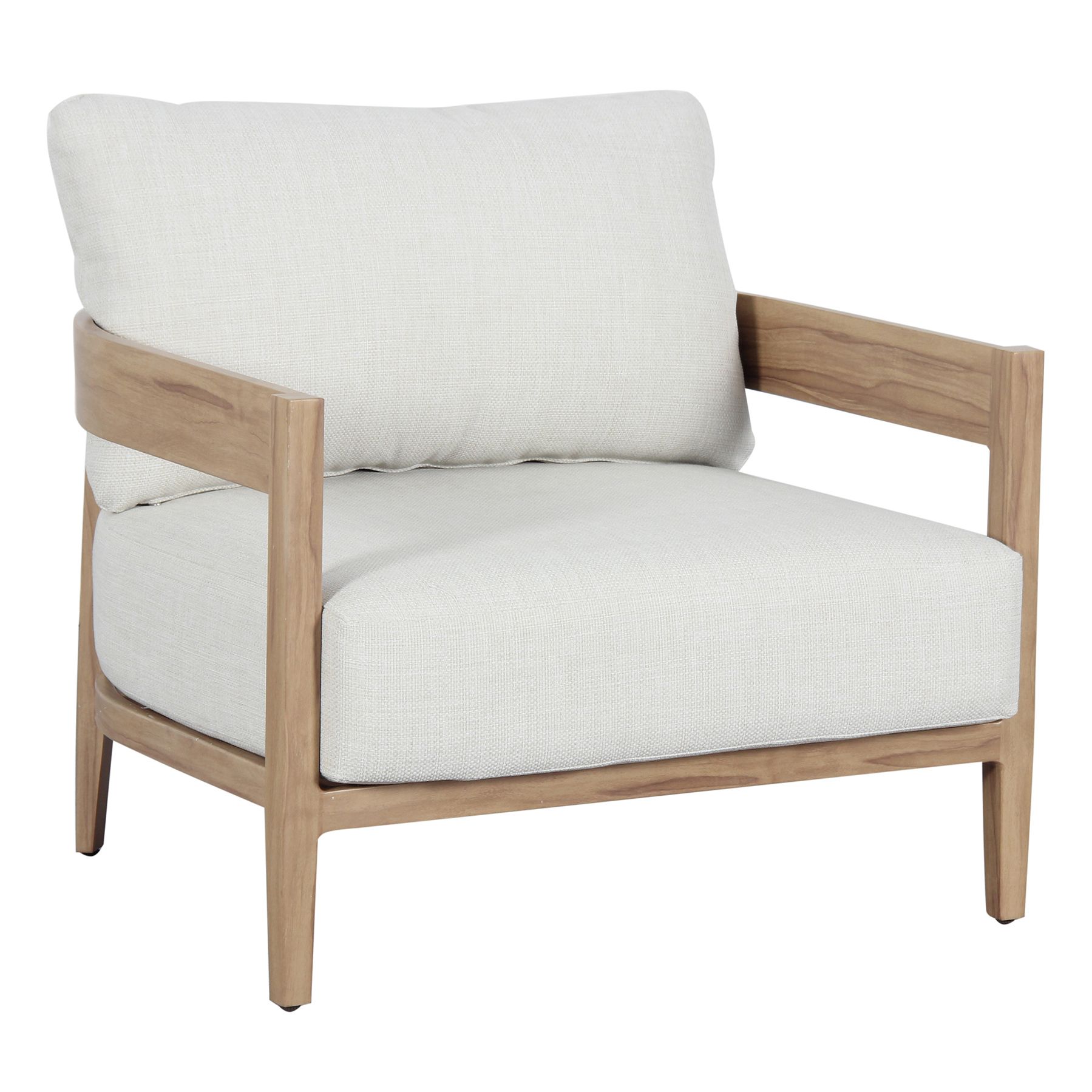 Venice Outdoor Armchair. Timber Look Aluminium Frame, White Cushions