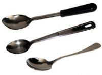 Three spoons with black handles on a white background.