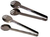A pair of tongs with forks on them on a white background.