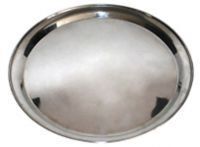 A stainless steel tray on a white background.